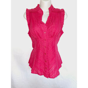 Candie's Hot Pink Sleeveless Ruffled Button-Front Blouse